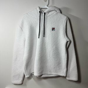 Fila Women's Sherpa Hoodie Medium White Fuzzy Pullover Sweatshirt